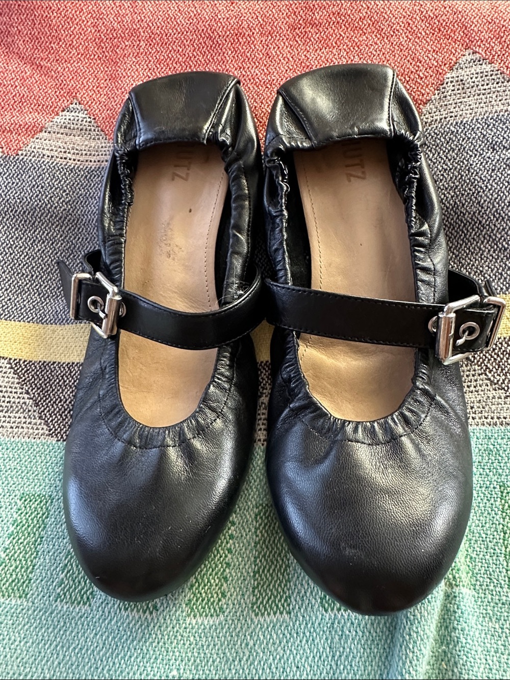 SCHUTZ Black Leather Mary Jane Flats with Buckle Strap